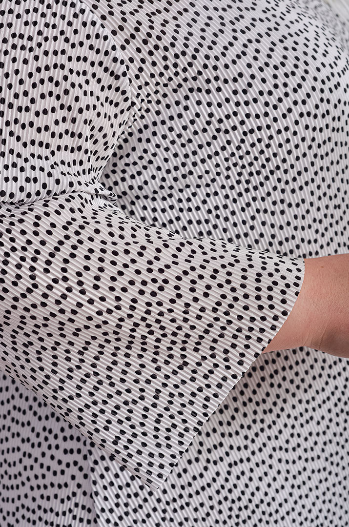 Елегантна сукня-двійка в гороховий принт з декором великих розмірів