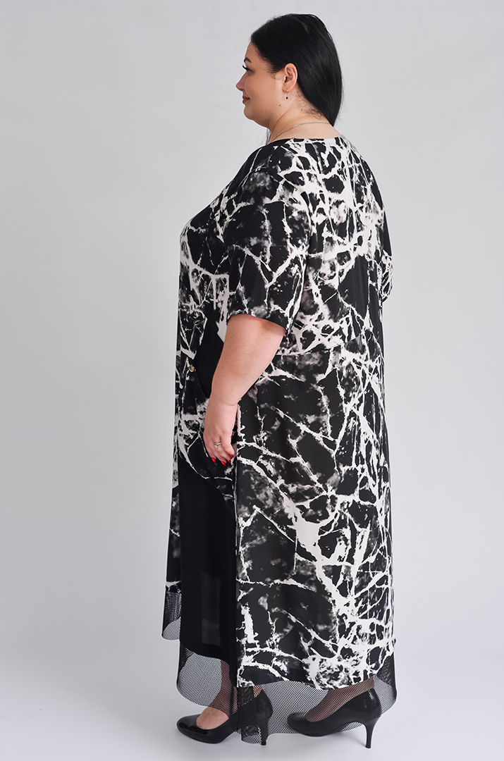 Сукня максі чорно-біла з сіткою великих розмірів