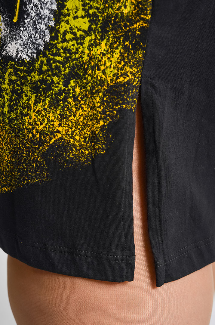 Сукня міні чорна з принтом та паєтками великих розмірів