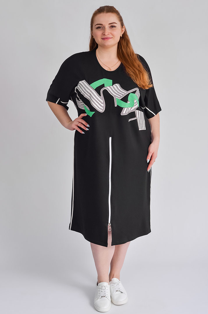 Платье миди с принтом и мелкими стразами больших размеров