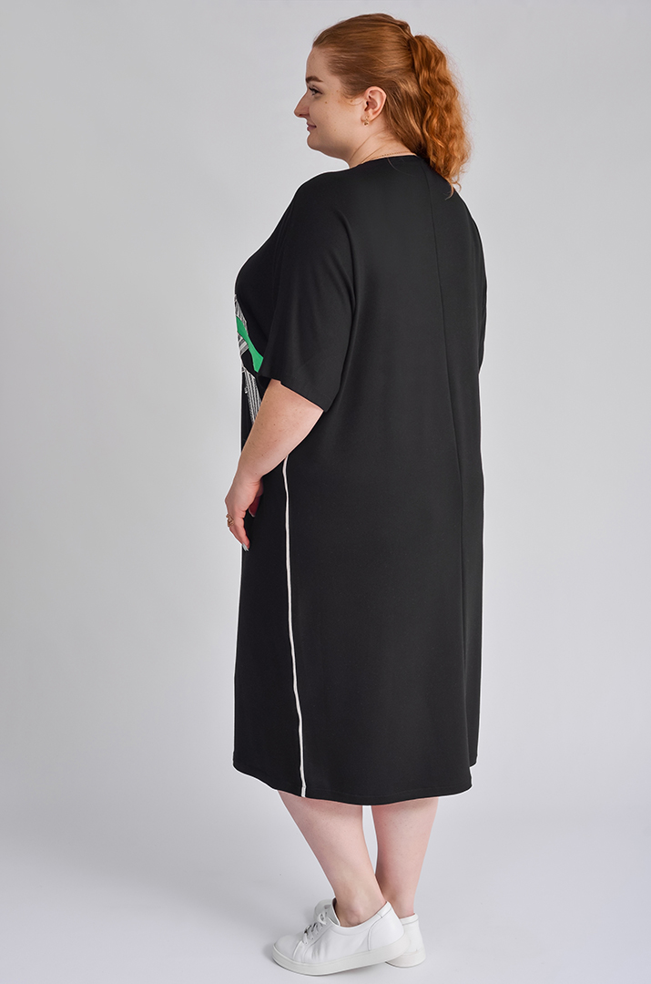 Платье миди с принтом и мелкими стразами больших размеров