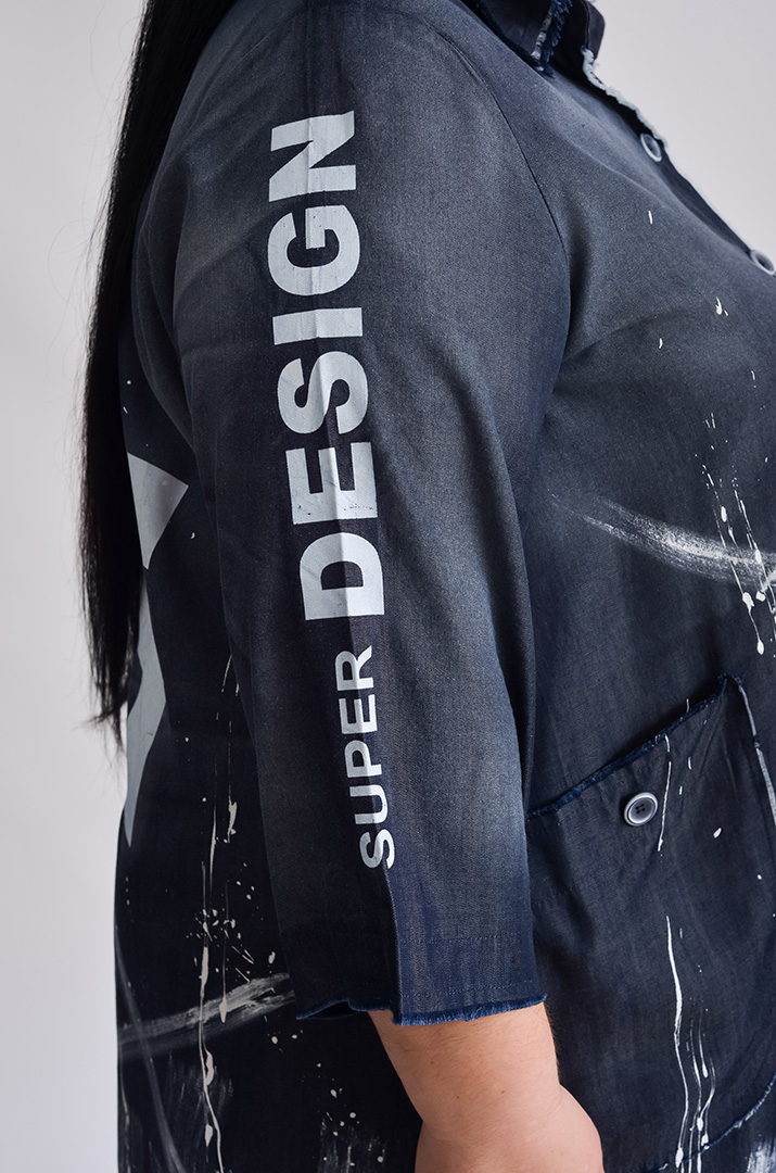 Принтованное джинсовое платье миди больших размеров