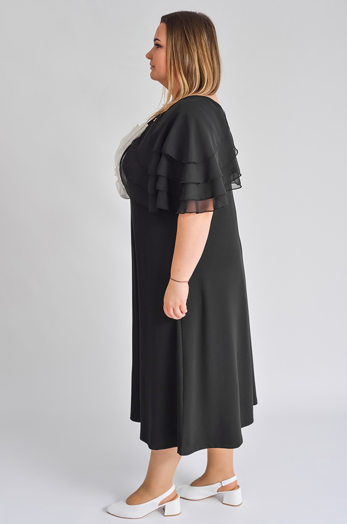 Сукня міді чорна з декором великих розмірів