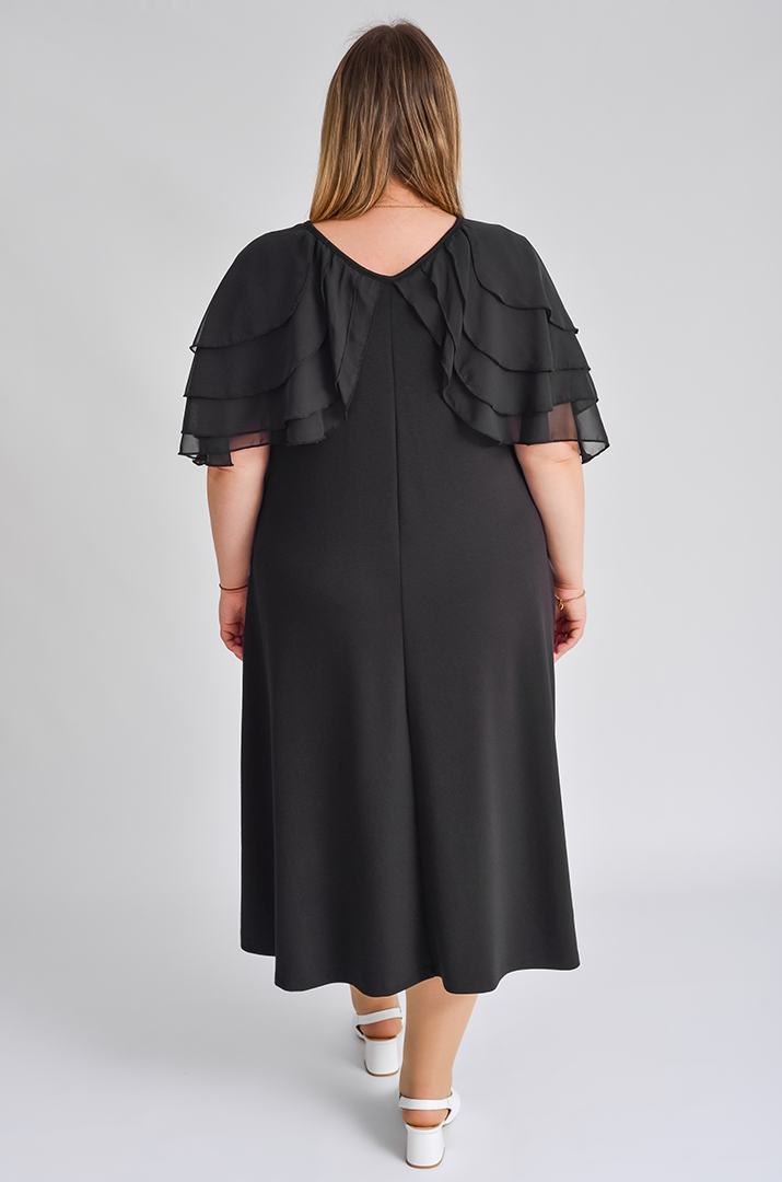 Сукня міді чорна з декором великих розмірів