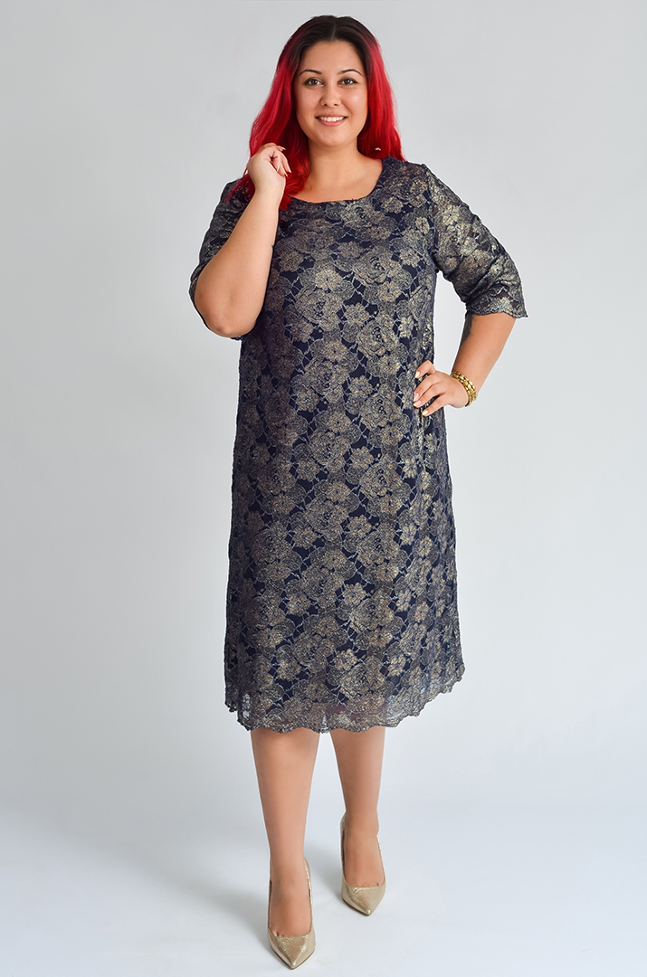 Платье миди с люрексовым цветочным узором больших размеров