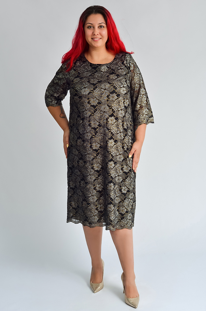 Платье миди с люрексовым цветочным узором больших размеров