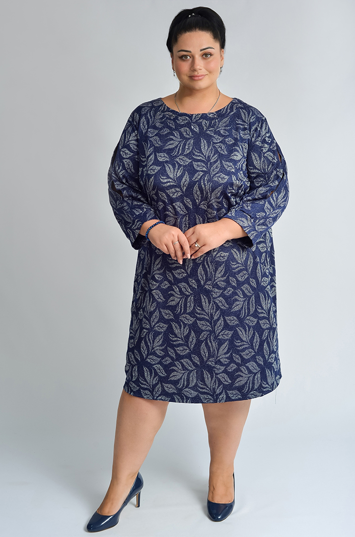 Люрексова сукня футляр з розрізами на рукавах великих розмірів