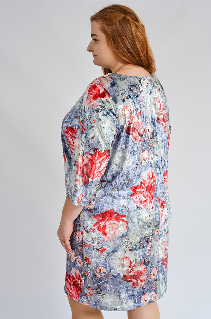Оксамитова міні-сукня з квітковим принтом великих розмірів