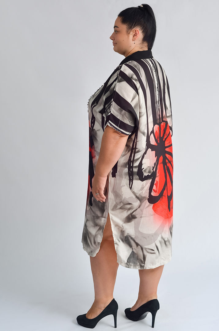 Сукня міді з абстрактною червоно-чорною квіткою великих розмірів