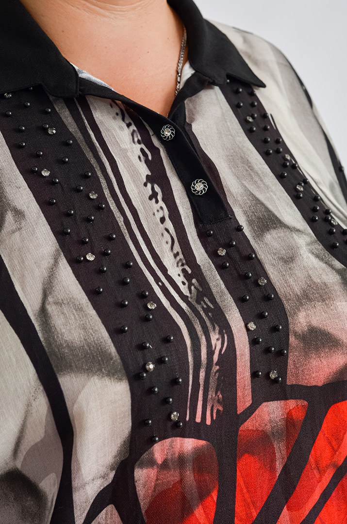 Сукня міді з абстрактною червоно-чорною квіткою великих розмірів