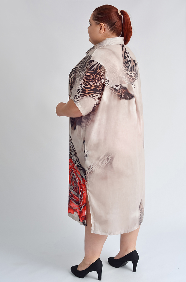 Лляна сукня з яскравим принтом великих розмірів