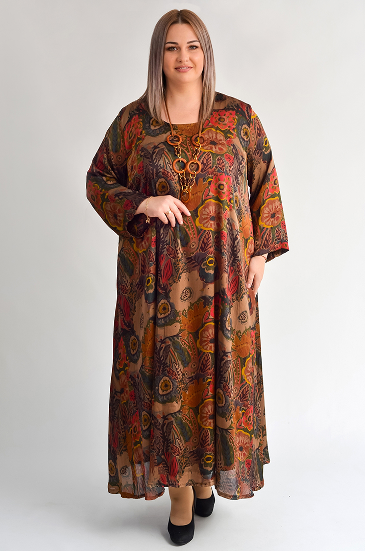 Сукня максі з флористичним мотивом і знімною прикрасою великих розмірів