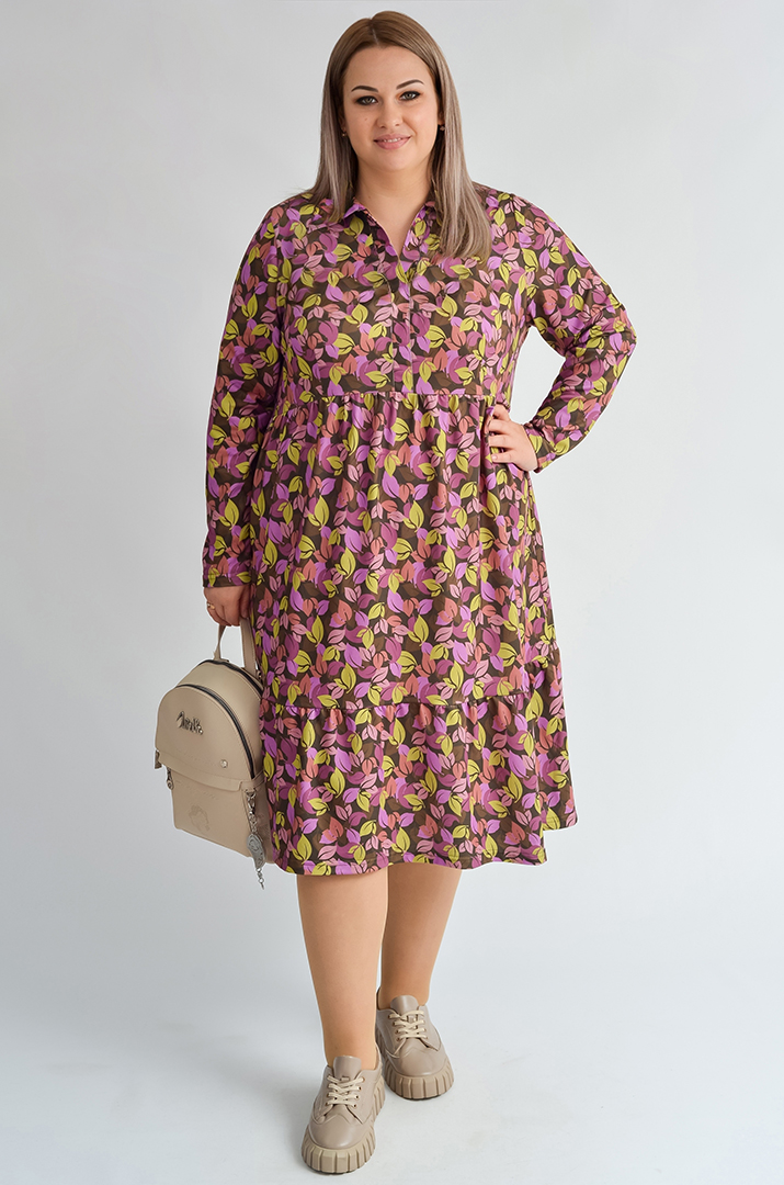 Сукня з художнім принтом осіннього листя великих розмірів