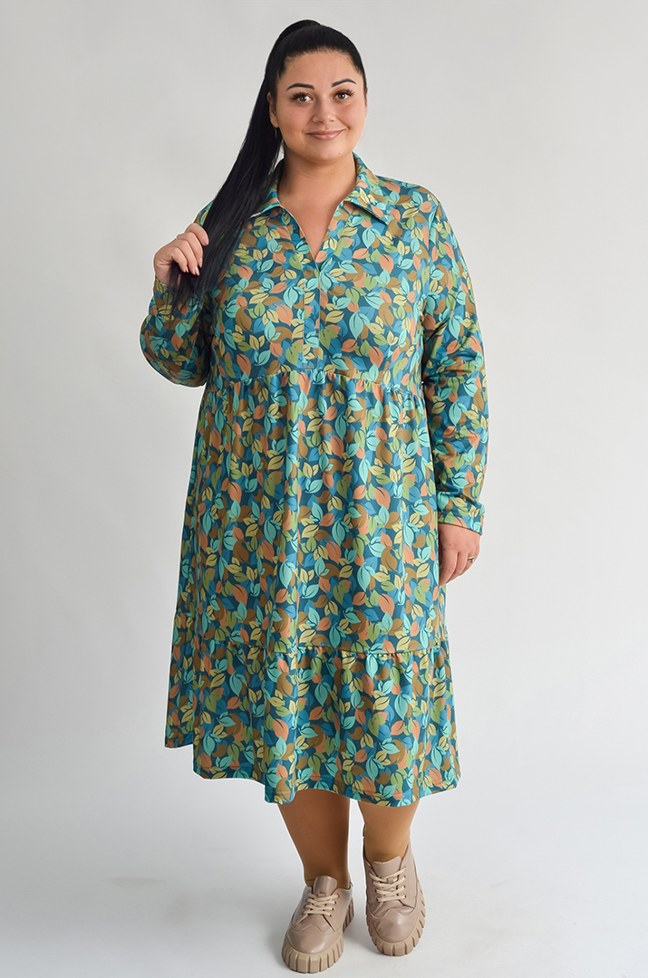 Сукня з художнім принтом осіннього листя великих розмірів