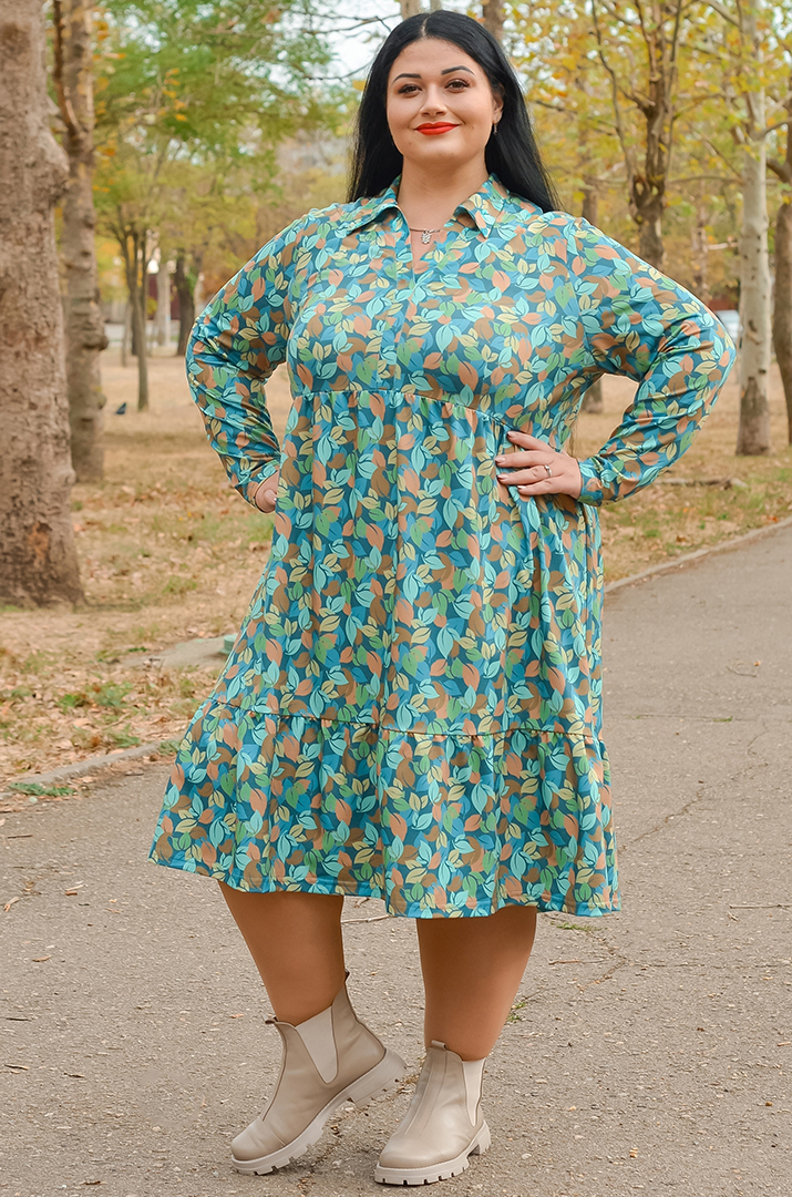 Сукня з художнім принтом осіннього листя великих розмірів