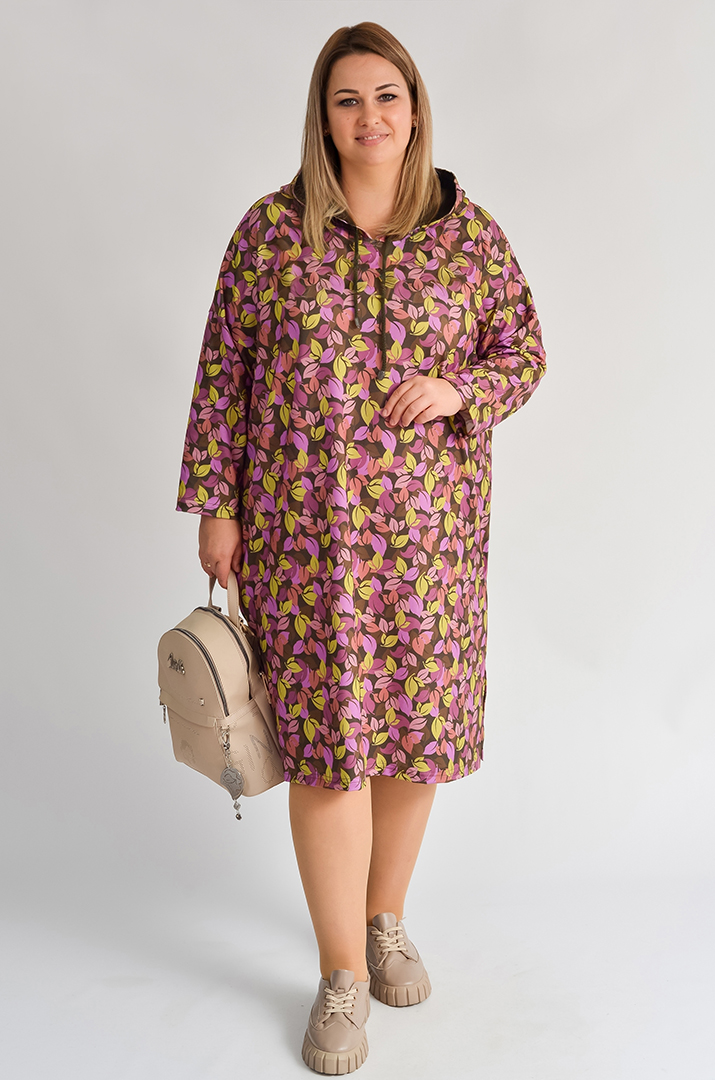 Сукня з капюшоном з художнім принтом осіннього листя великих розмірів