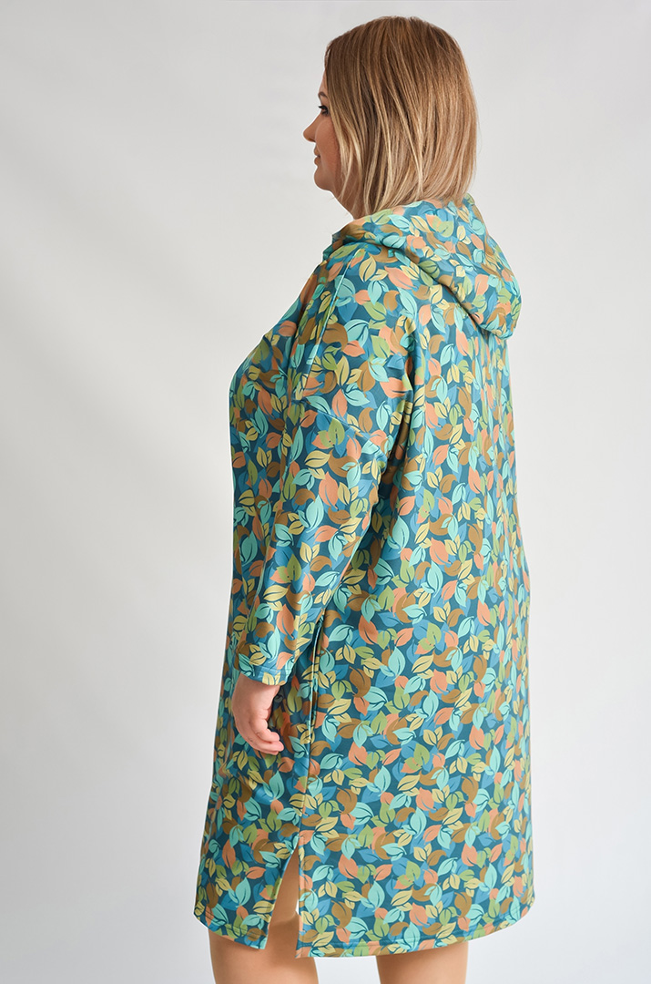 Сукня з капюшоном з художнім принтом осіннього листя великих розмірів