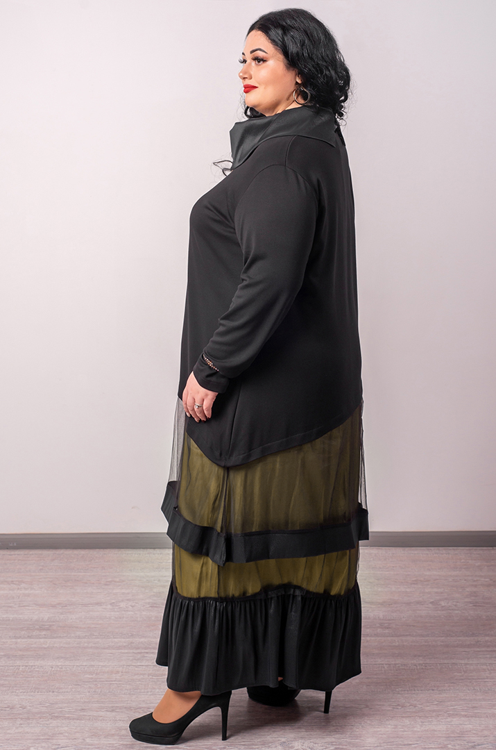 Сукня максі з контрастною спідницею та декоративною кишенею великих розмірів