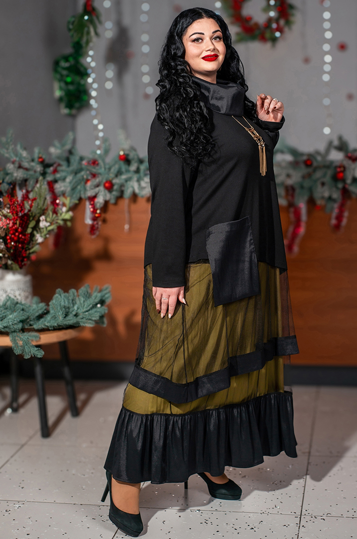 Сукня максі з контрастною спідницею та декоративною кишенею великих розмірів