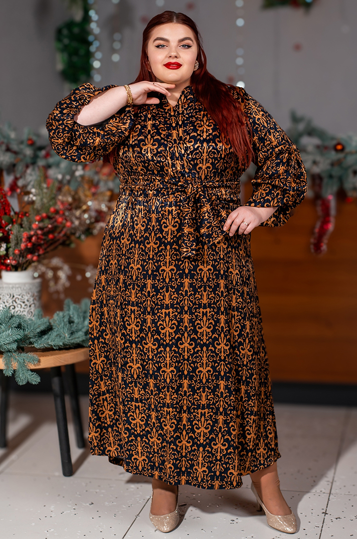 Стильна сукня максі з поясом і вишуканим візерунком великих розмірів