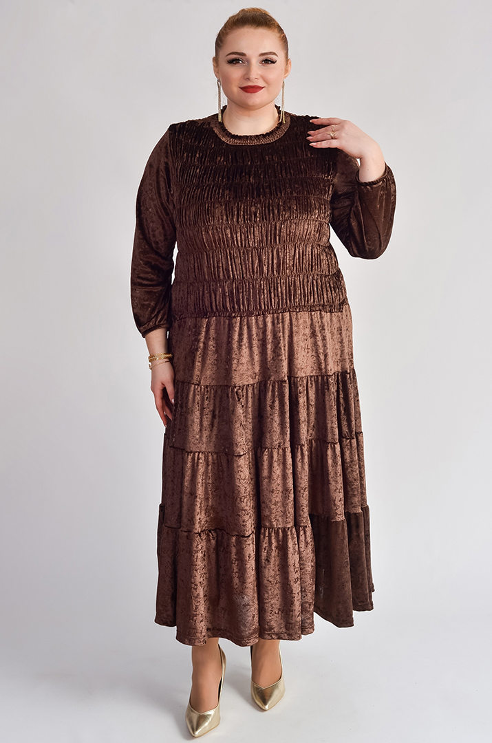Коричнева сукня-двійка з м’якою велюровою фактурою великих розмірів