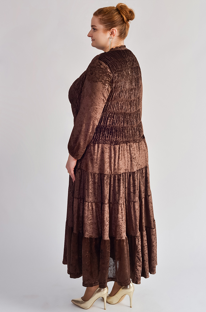 Коричнева сукня-двійка з м’якою велюровою фактурою великих розмірів