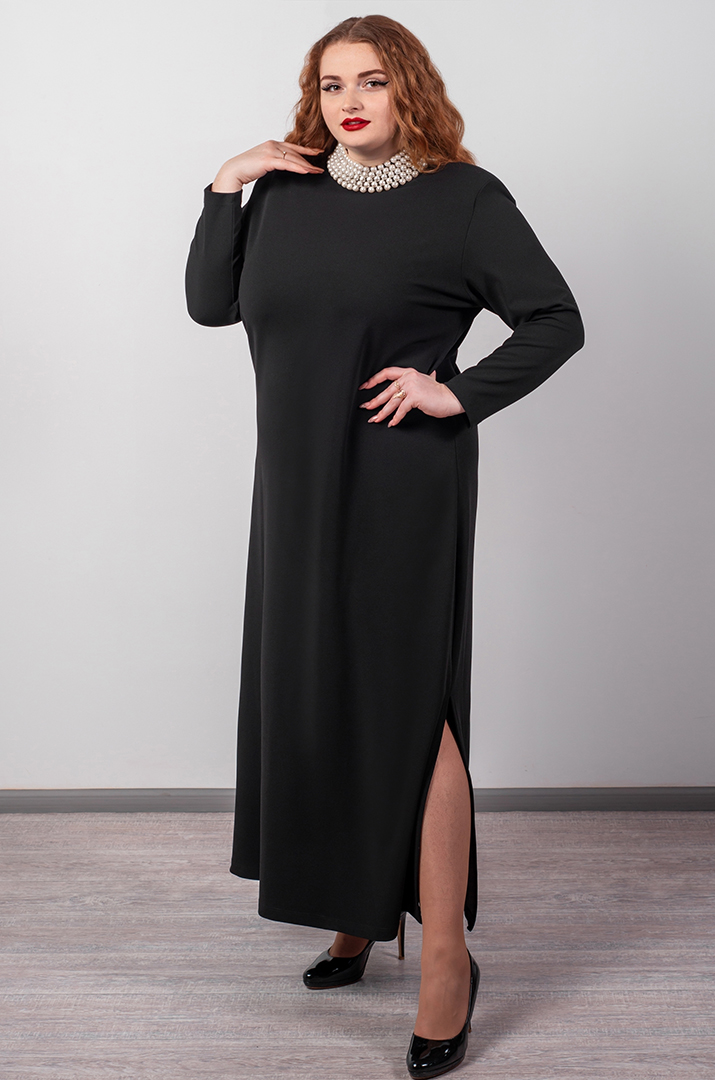 Сукня максі футляр в чорному кольорі з перлинним акцентом великих розмірів