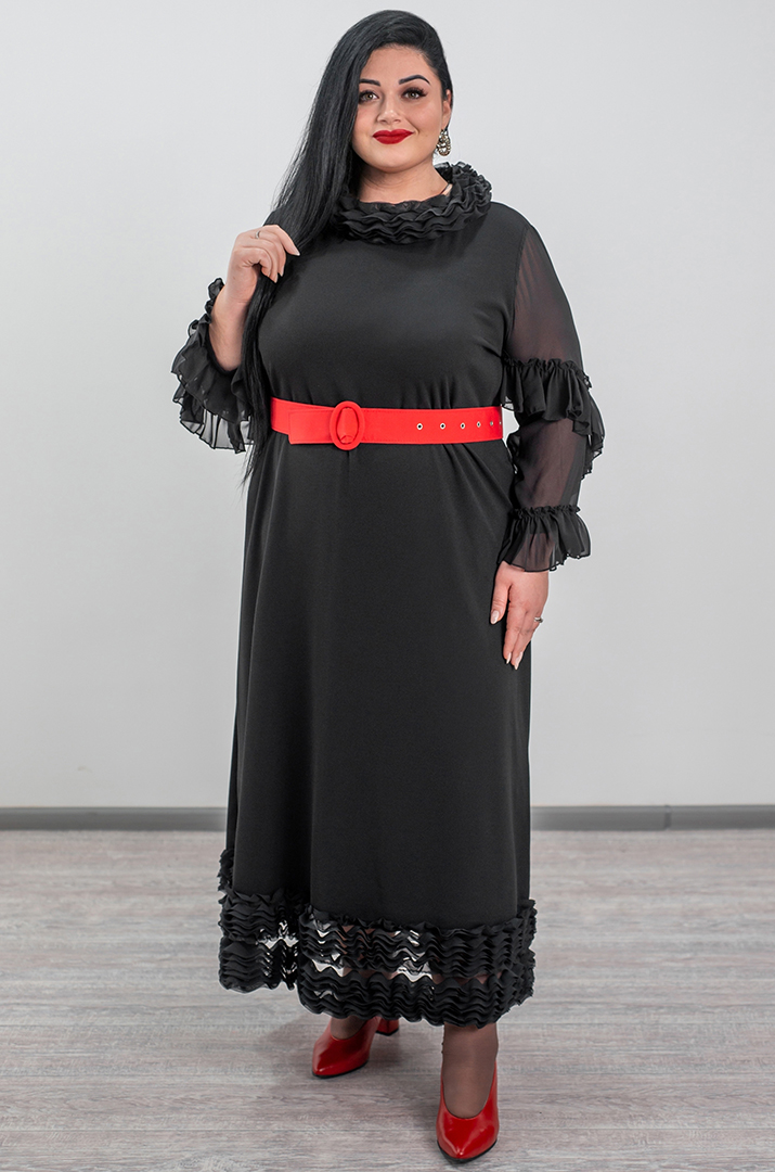 Чорна сукня максі з фактурними акцентами великих розмірів