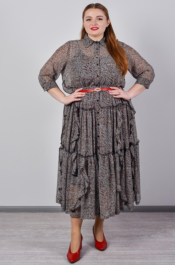 Шифонова сукня двійка максі з багатоярусною спідницею великих розмірів