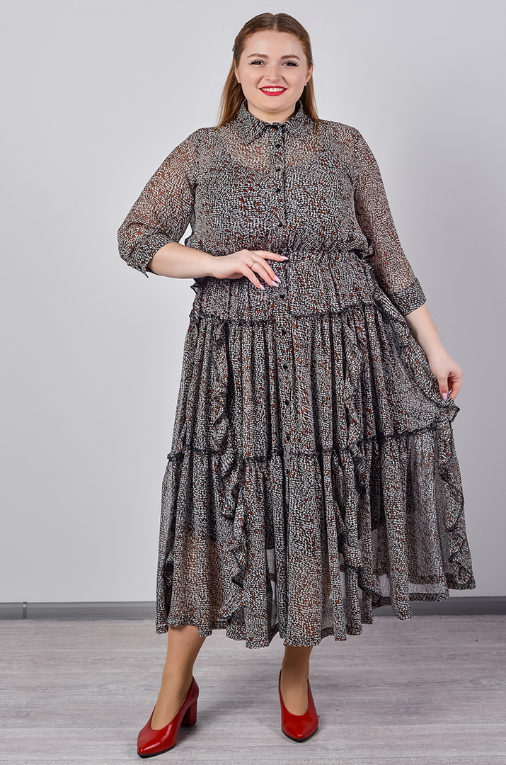 Шифонова сукня двійка максі з багатоярусною спідницею великих розмірів