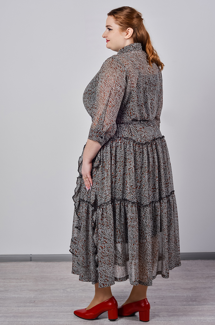 Шифонова сукня двійка максі з багатоярусною спідницею великих розмірів