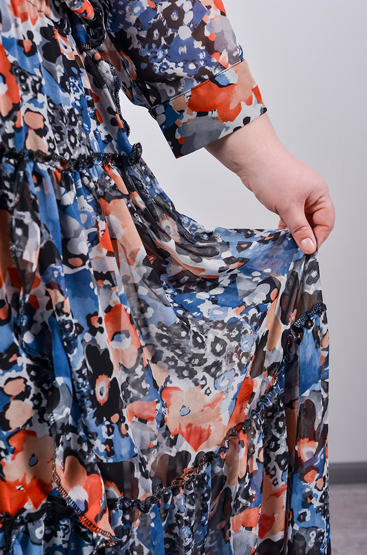 Шифонова сукня двійка максі з багатоярусною спідницею великих розмірів