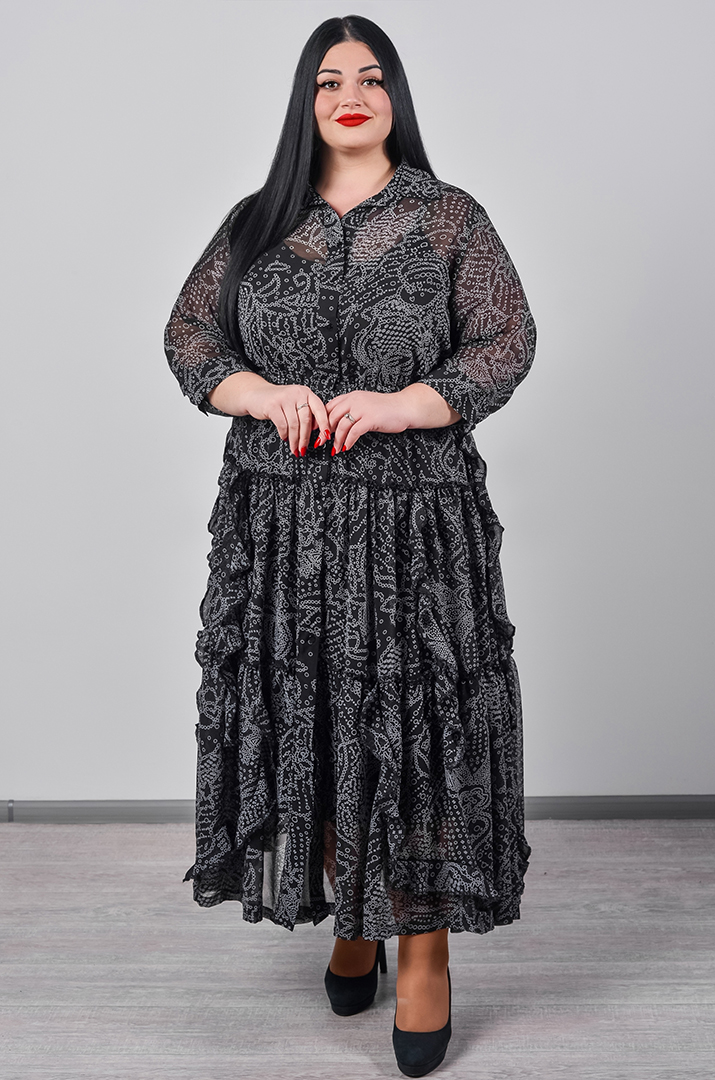 Шифонова сукня двійка максі з багатоярусною спідницею великих розмірів