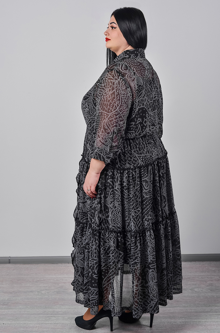 Шифонова сукня двійка максі з багатоярусною спідницею великих розмірів