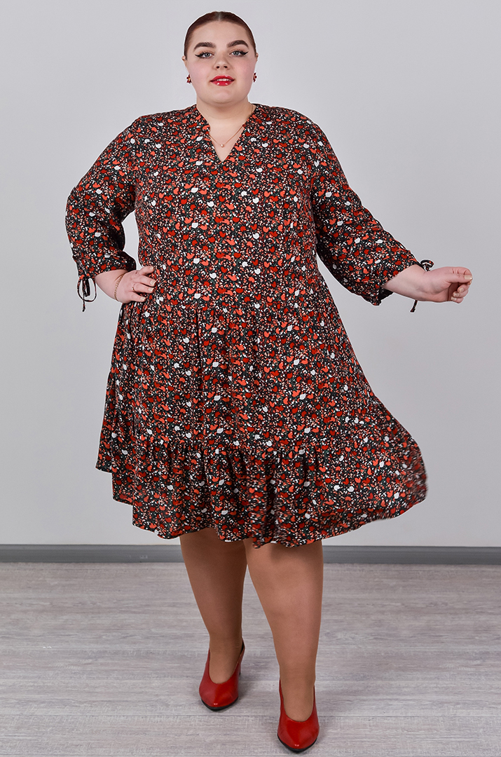 Сукня міні з делікатними воланами великих розмірів