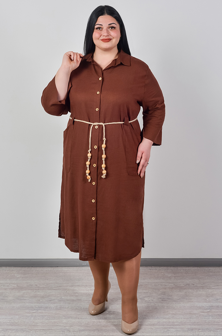 Платье на пуговицах с акцентным поясом больших размеров
