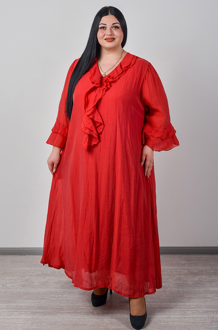 Сукня максі з фактурної тканини та з рюшами великих розмірів