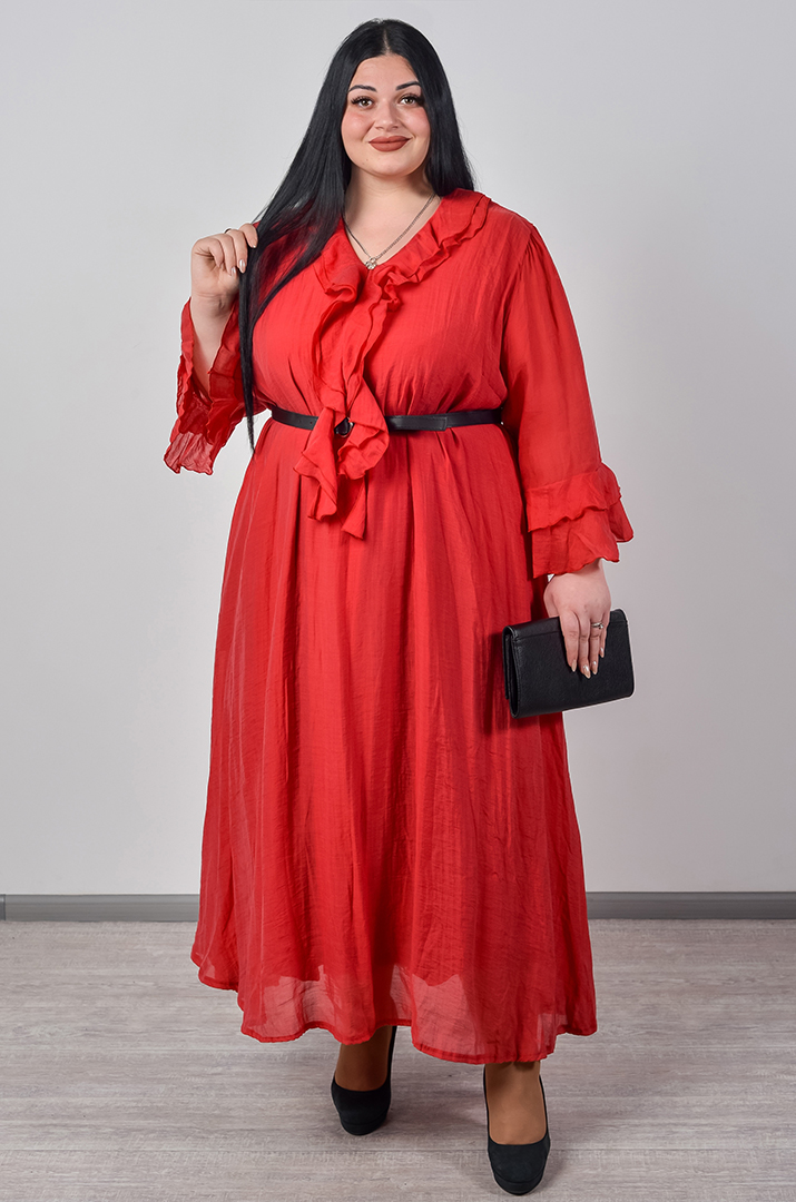 Сукня максі з фактурної тканини та з рюшами великих розмірів