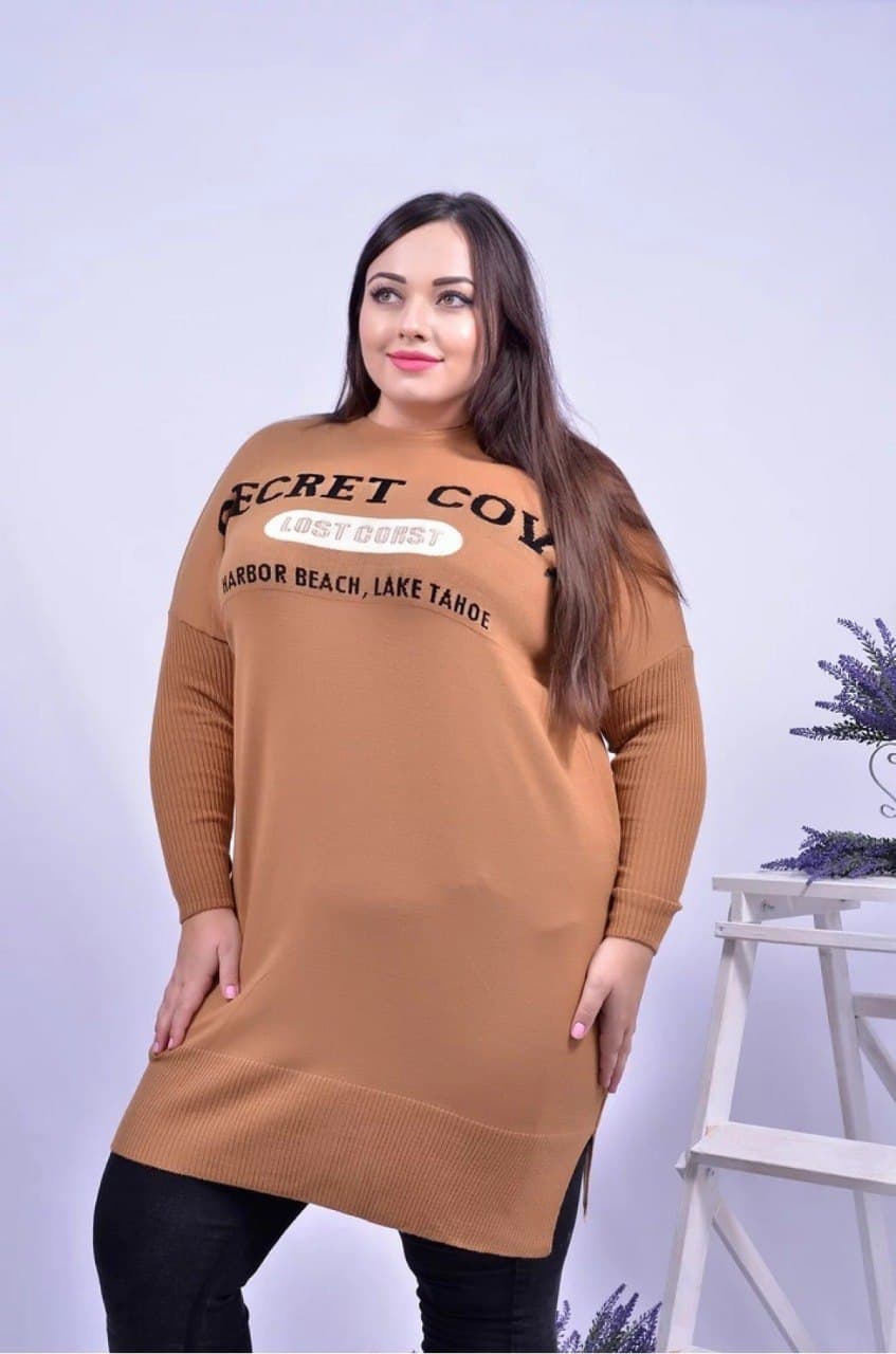 Тепла прямая удлиненная туника батал