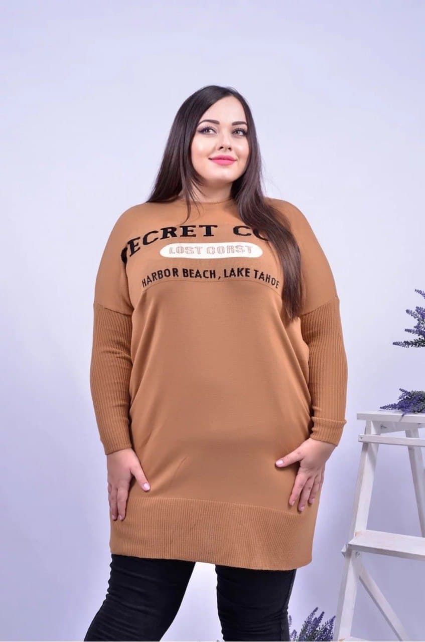 Тепла прямая удлиненная туника батал