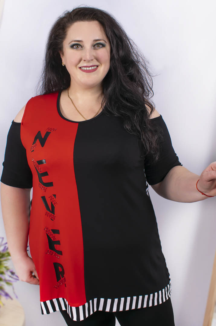 Туніка з відкритим плечем батал