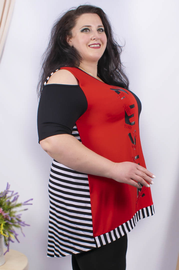 Туніка з відкритим плечем батал