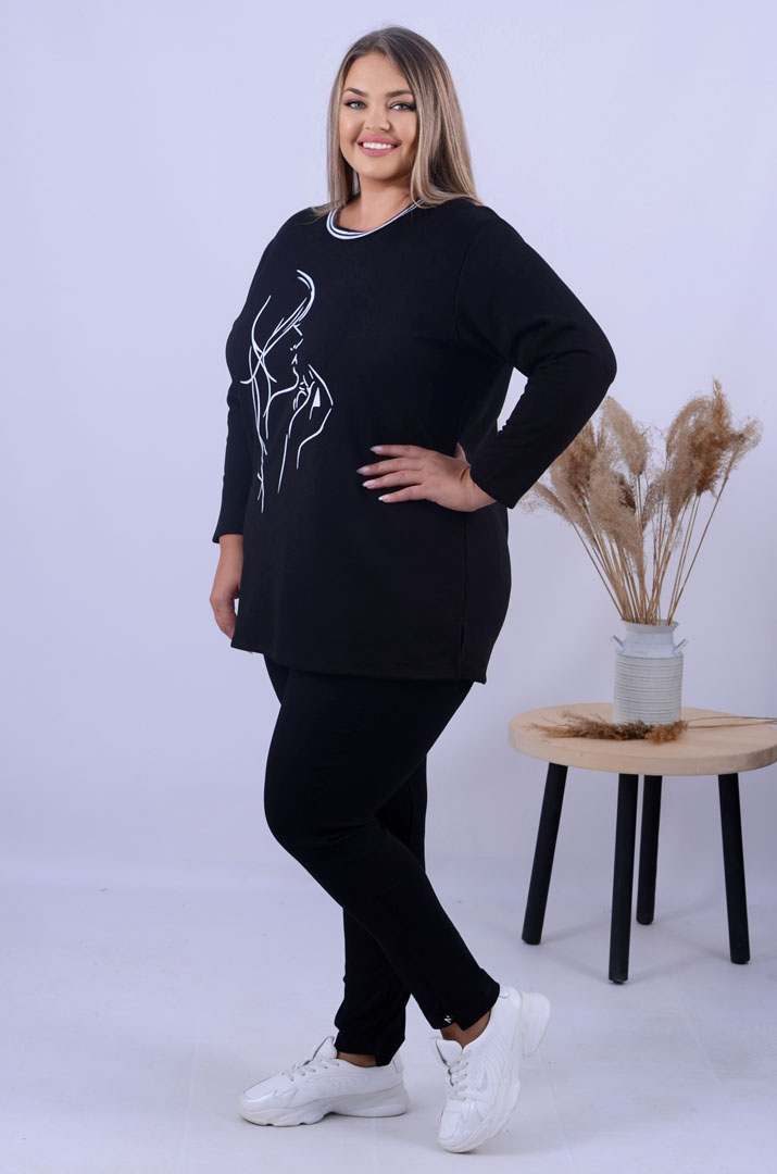 Тепла укорочена туніка з малюнком батал