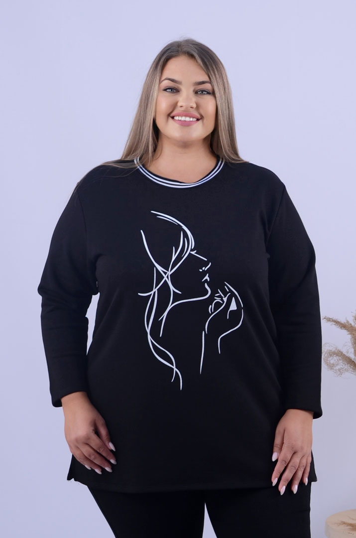 Тепла укорочена туніка з малюнком батал