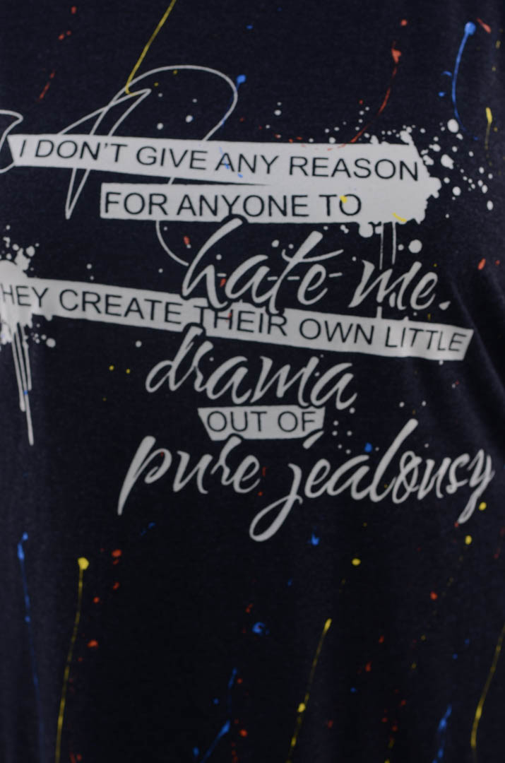 Туніка трапеція з кольоровим принтом і написом батал