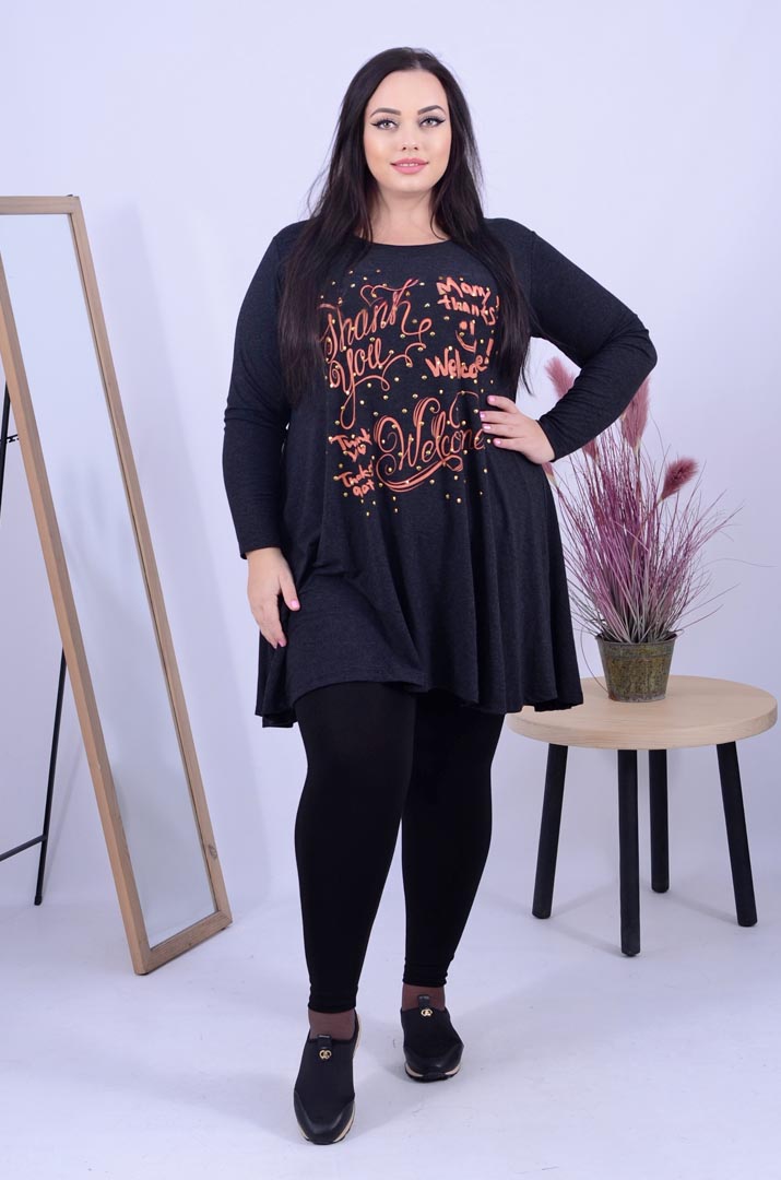 Туніка трапеція з принтом і металевими елементами супер батал