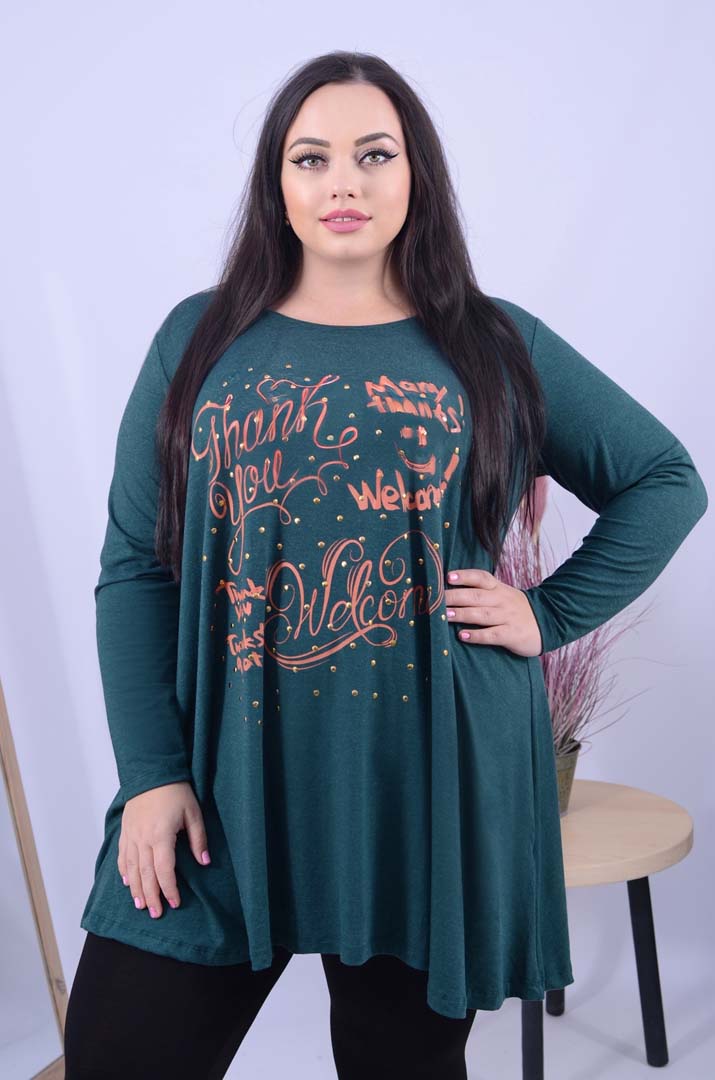 Туніка трапеція з принтом і металевими елементами супер батал