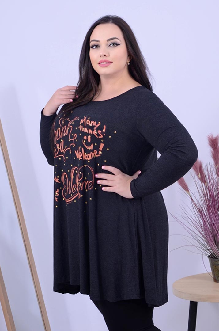 Туніка трапеція з принтом і металевими елементами супер батал