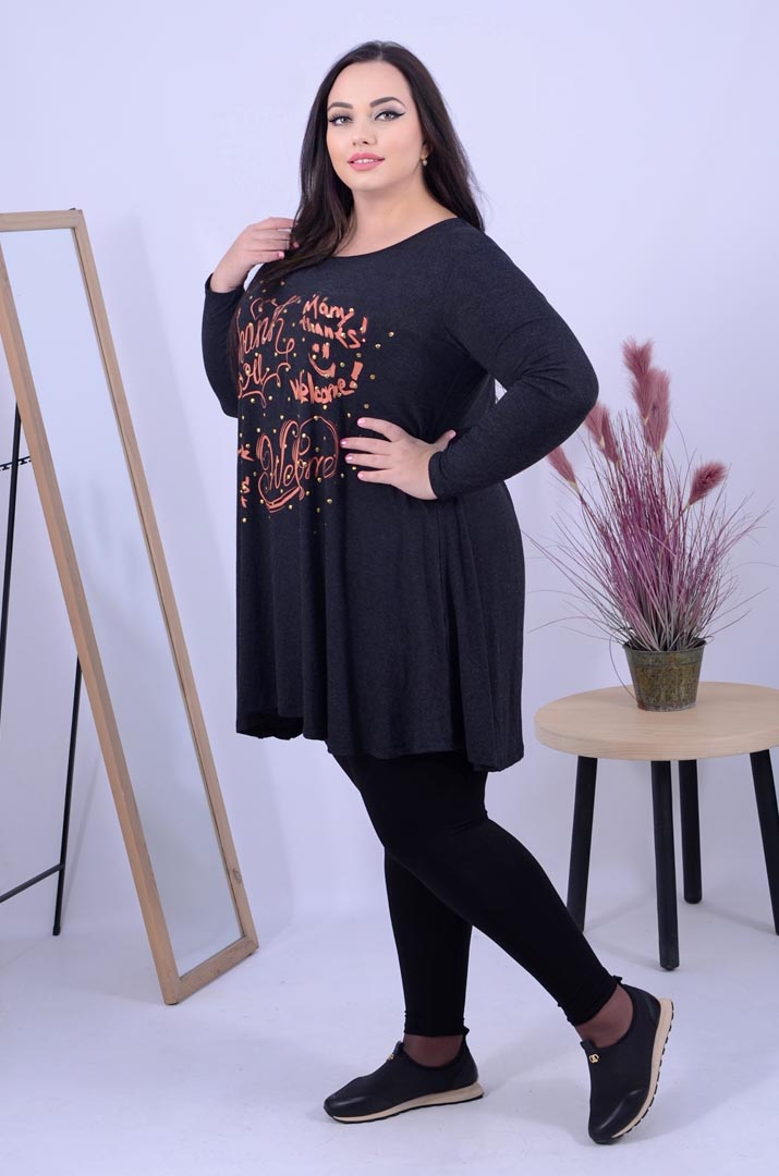 Туніка трапеція з принтом і металевими елементами супер батал