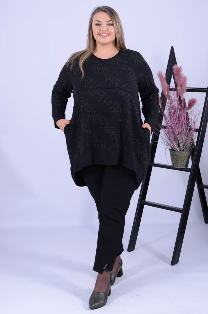 Туника укороченная трапеция с карманами батал